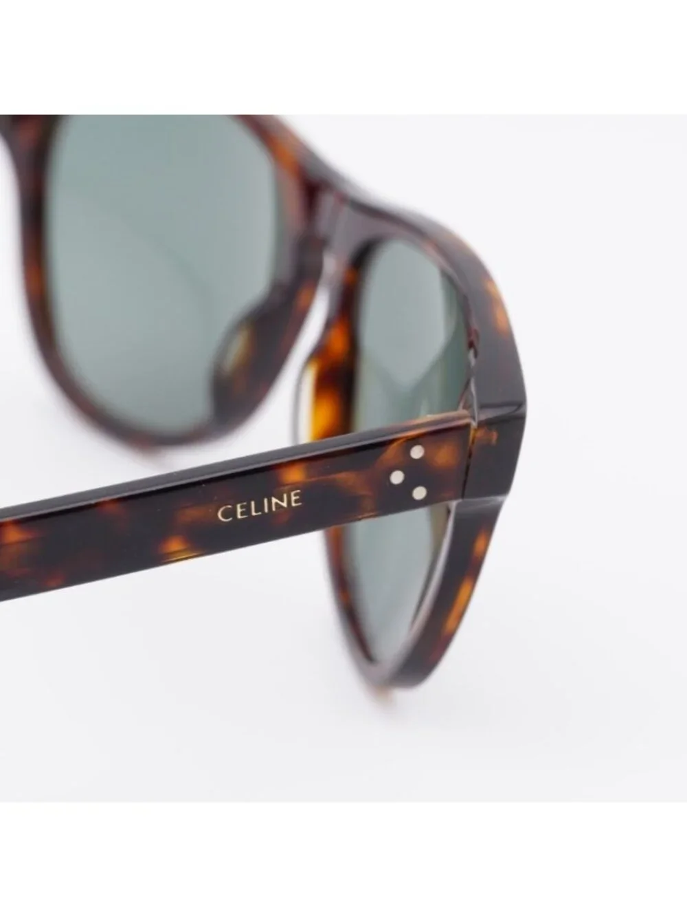 Celine Paris CL40102I 52N Sunglasses Dark Havana Square Frame, Green Lenses